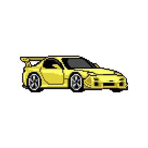 Fully Edited Pixel Art Style Colored Car Isolated On A White Background