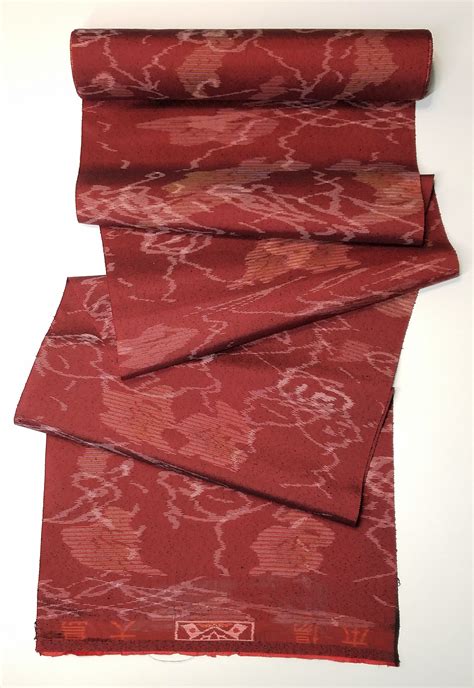 Vintage Japanese Oshima Tsumugi Pongee Kimono Silk Deep Red With