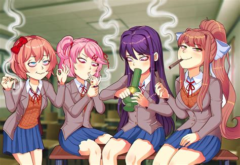 Wallpaper Doki Doki Literature Club Bong Group Of Women 1498x1035 Badr 1427423 Hd