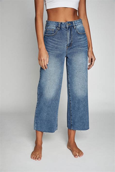 Wide Leg Cropped Jean Bronte Blue Cotton On Jeans
