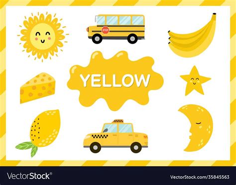 Yellow Educational Worksheet For Kids Learning The Color Yellow Set
