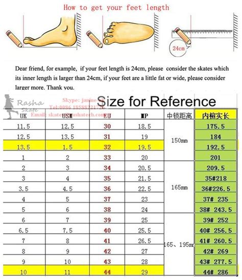 Inline Skate Size Chart