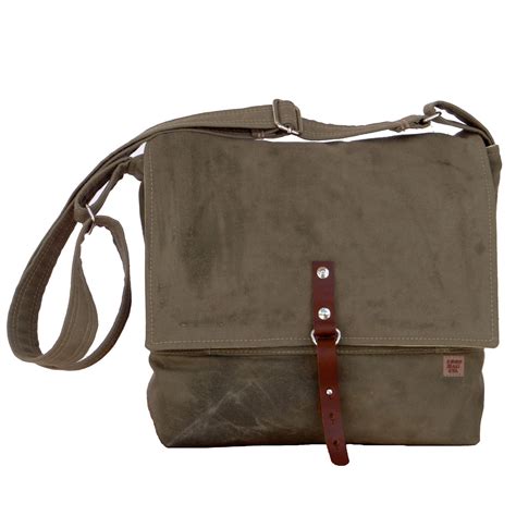 Mens Messenger Bag Waxed Canvas Green And Leather Field Bag