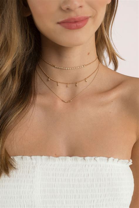 Sexy Choker Trio Necklaces Gold Layered Necklace Beaded Choker