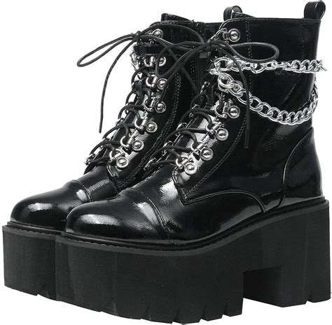Caradise Womens Chunky Goth Platform Punk High Heeled Combat Boots Size