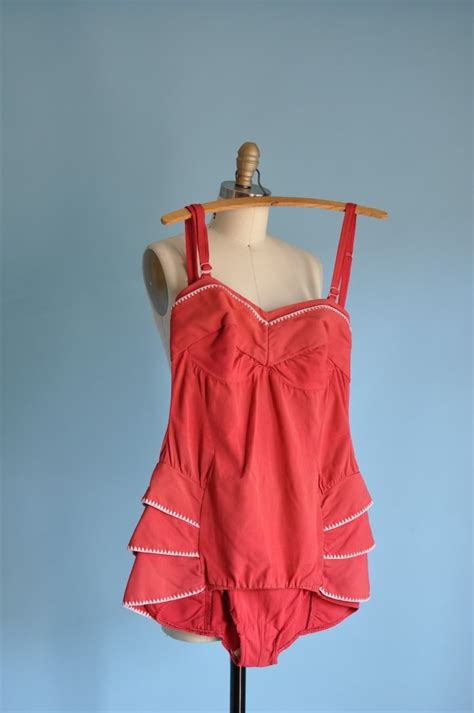 Shop Salevintage 1940s Red Hips Are My Ruffle Swimsuit Etsy