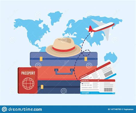 Equipaje Del Viaje Con El Pasaporte Y Boletos Con El Aeroplano