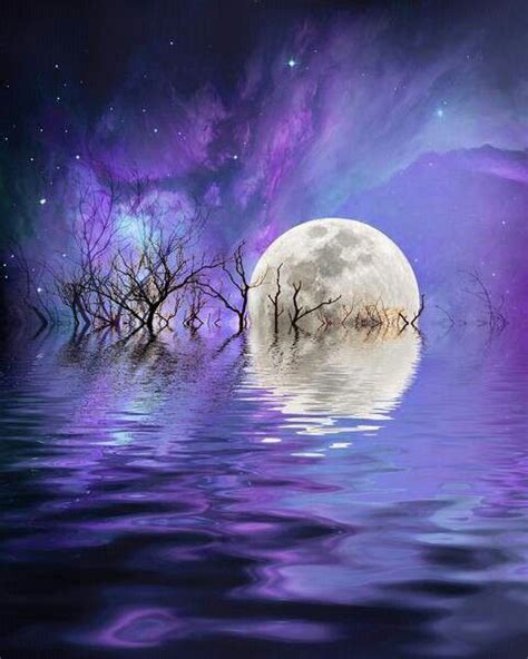 Purple Beautiful Moon Art Moonscape