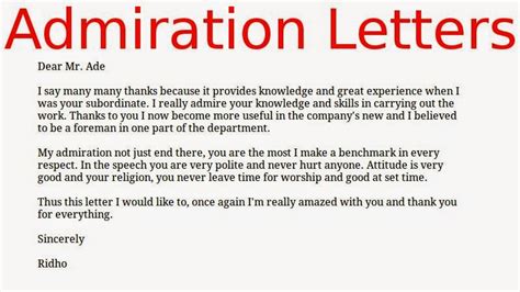 Admiration Letters Samples Business Letters