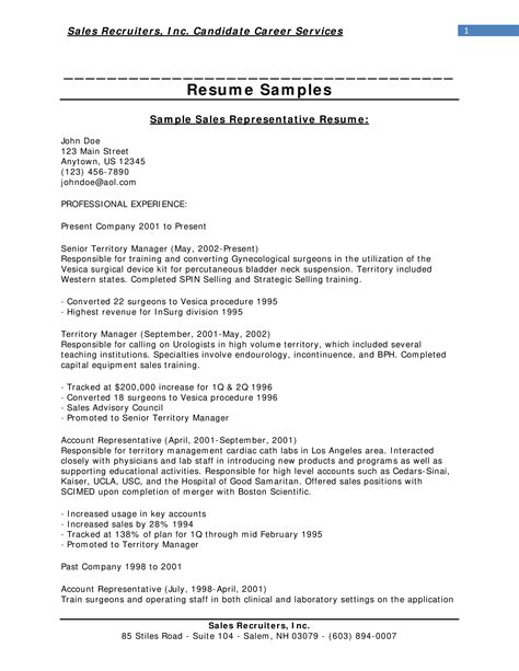 Sample Sales Representative Resume