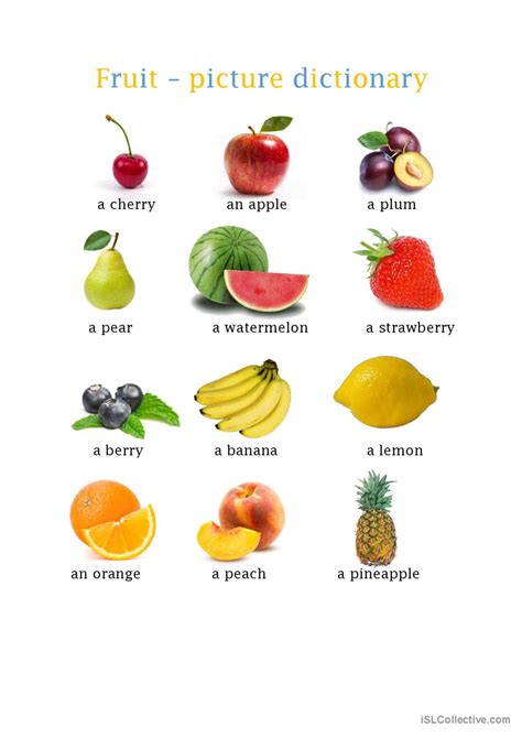 Fruit Pictionary Picture Dictionary English Esl Worksheets Pdf And Doc