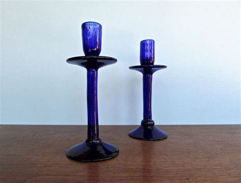 Modern Cobalt Blue 8 Blown Glass Candleholders Stunning Handmade Glass Holders For 1 Round