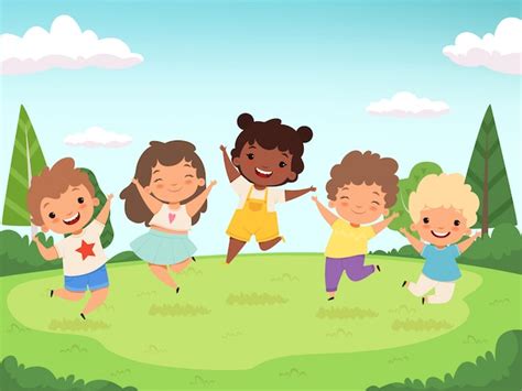 Premium Vector Happy Kids Background Funny Childrens Playing And
