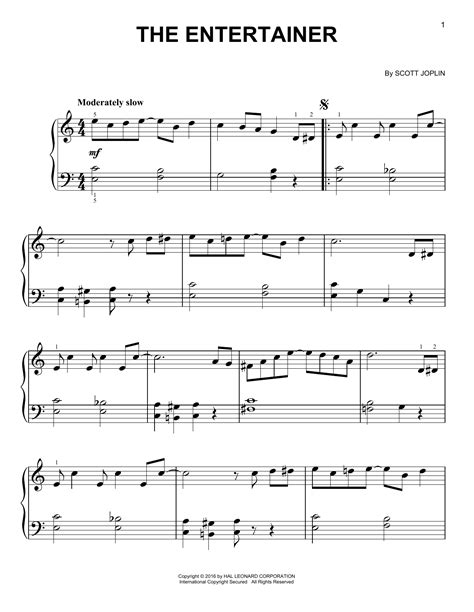 The Entertainer Sheet Music Scott Joplin Very Easy Piano