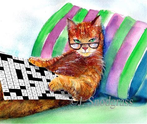 Cat With Glasses Crossword Puzzle Cats Whimsical Cat Etsy