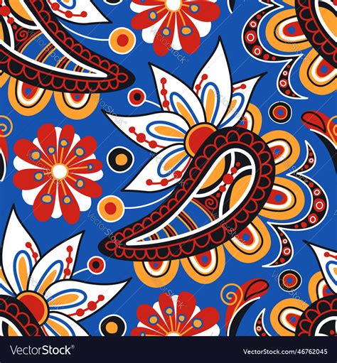 Folkloric Seamless Pattern With Paisley Indian Vector Image