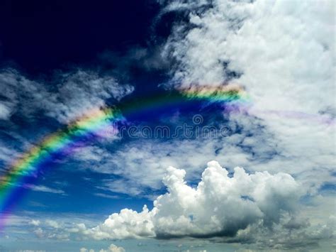 Clear Blue Sky With White Cloud And Rainbow Stock Photo Image Of