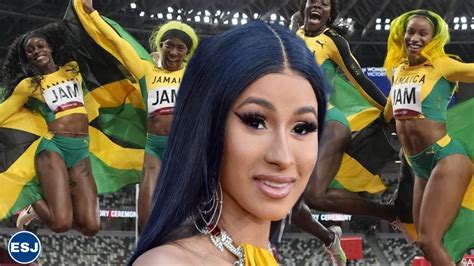 Cardi B Reacts To The Jamaican Womens Winning The Womens 4x100 Relay 2021 Olympics Youtube