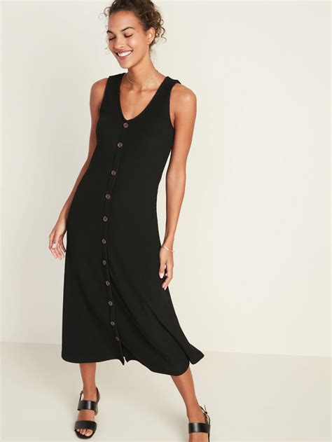 Sleeveless Button Front Rib Knit Midi Dress For Women Old Navy Knit Midi Dress Midi Dress