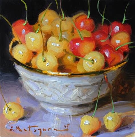 Daily Paintworks Bowl Of Yellow Cherries Original Fine Art For
