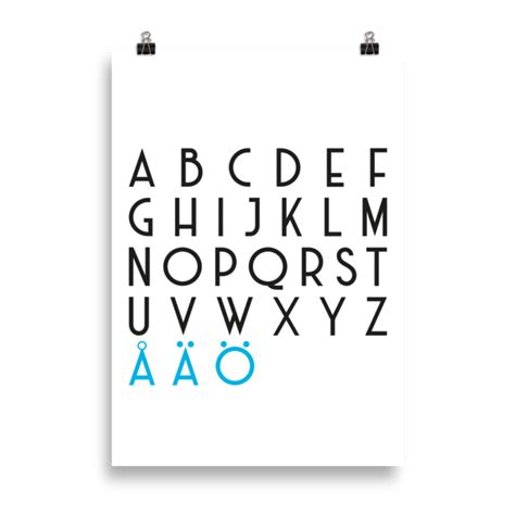 Uppercase Swedish Alphabet Blue End Poster Not Your Typical Kitsch