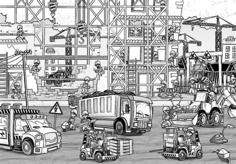 Download free cat machine and product coloring pages. Construction Site - Coloring Page With Preview Stock ...