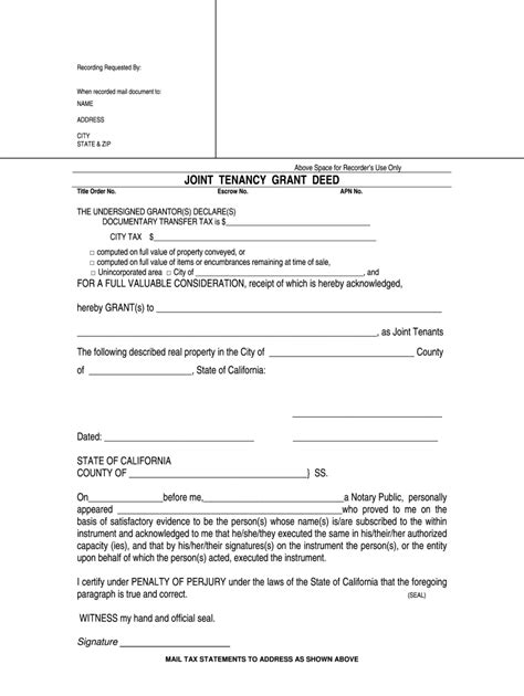 Ca Joint Tenancy Grant Deed Fill And Sign Printable Template Online