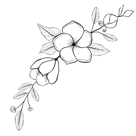 Free Vector Line Art And Hand Drawing Flower Art Black And White Flat Design Simple Flower