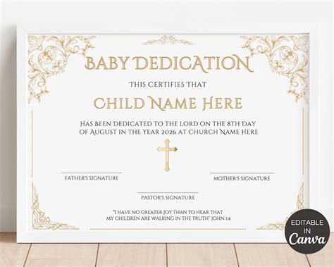 Editable Baby Dedication Certificate Printable Child Etsy