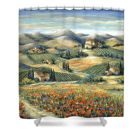 Tuscany Shower Curtain Featuring The Painting Tuscan Villa And Poppies