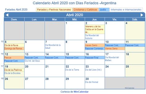 Calendario Abril 2020 Para Imprimir Argentina