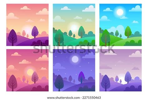 Different Times Day Landscapes Noon Sun Stock Vector Royalty Free