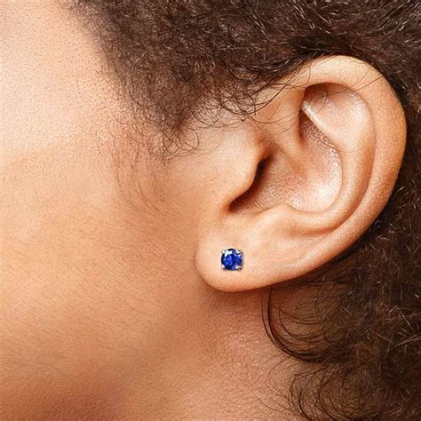 Blue Sapphire Round Gemstone Stud Earrings In Platinum 3 2 Mm