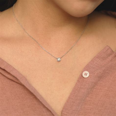 Natural Diamond Solitaire Necklace Sliding Natural Brilliant Cut