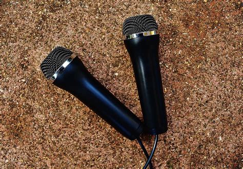 Two Black Corded Microphones Microphone Music Micro Sound