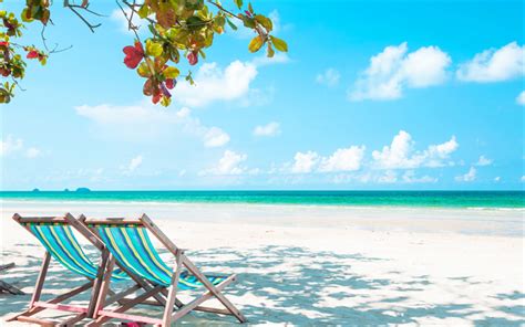 Download Wallpapers Coast Ocean Beach Tropical Island Chaise Lounges