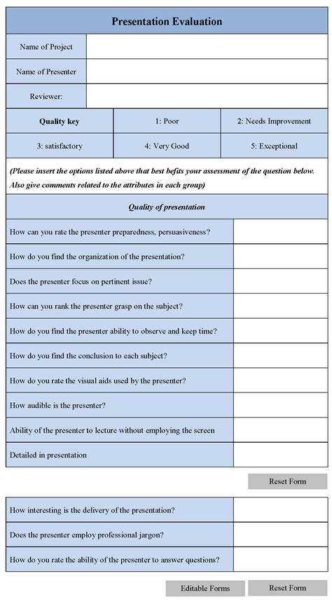 Presentation Evaluation Form Editable Forms