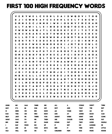 100 Word Word Search Printable