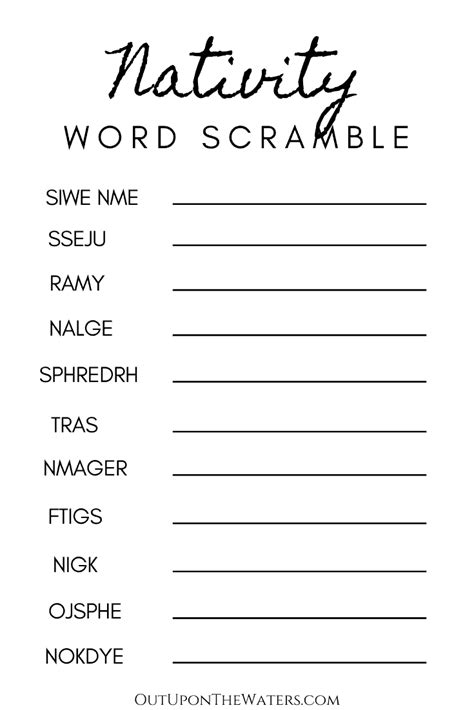 Easy Nativity Word Scramble For Kids Out Upon The Waters