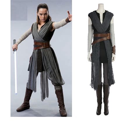 Rey Cosplay Costume Star Wars The Last Jedi Grey Outfit New Year
