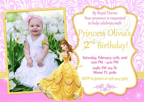 Belle Invitation Princess Belle Invitation Belle Birthday Etsy Uk