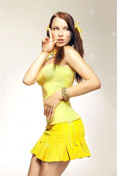 Sex Girl In A Yellow Dress Stock Image Image Of Happy 10830447
