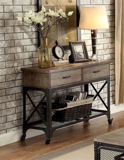 Cm4373s Ursula Distressed Gray Finish Wood Industrial Sofa Table With