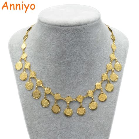 Anniyo 45cm Coin Necklace For Women Gold Color Chain Arabafricanislam
