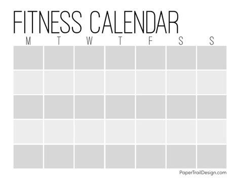 Free Printable Workout Calendar Template Paper Trail Design Workout