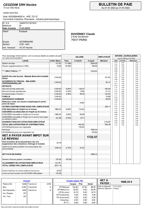 Exemple fiche de paie et modèle bulletin de salaire détaillé Hot