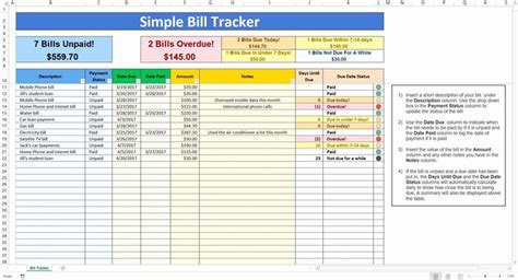 bill pay spreadsheet