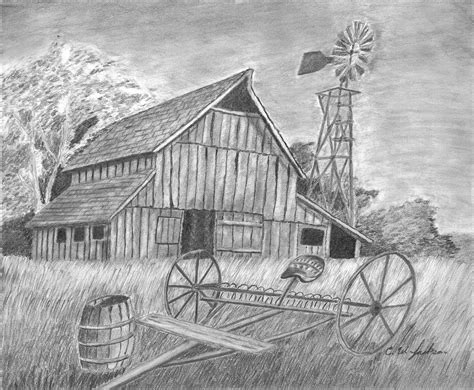 Barn Series 5 Etsy Landscape Pencil Drawings Barn Drawing Barn Art