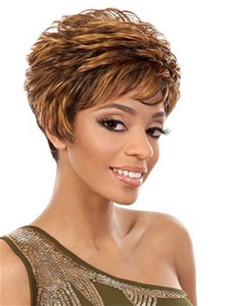 Cute Short Pixie Haircuts Synthetic Wigs For Black Women Afro Ladies Female Old Round Face Brown