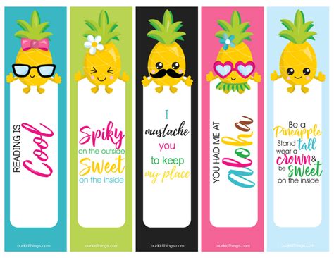 Pineapple Bookmarks Free Printable Set | Our Kid Things